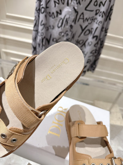 CD 26s Double-Strap Slide Sandals Khaki Calfskin 919015