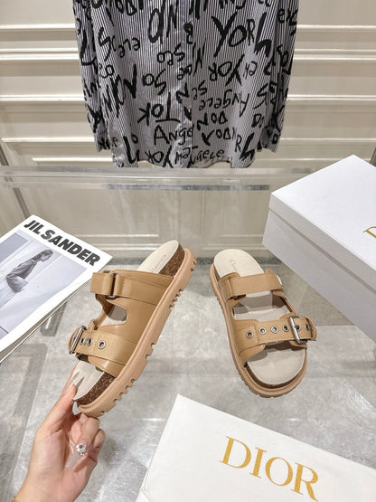 CD 26s Double-Strap Slide Sandals Khaki Calfskin 919015