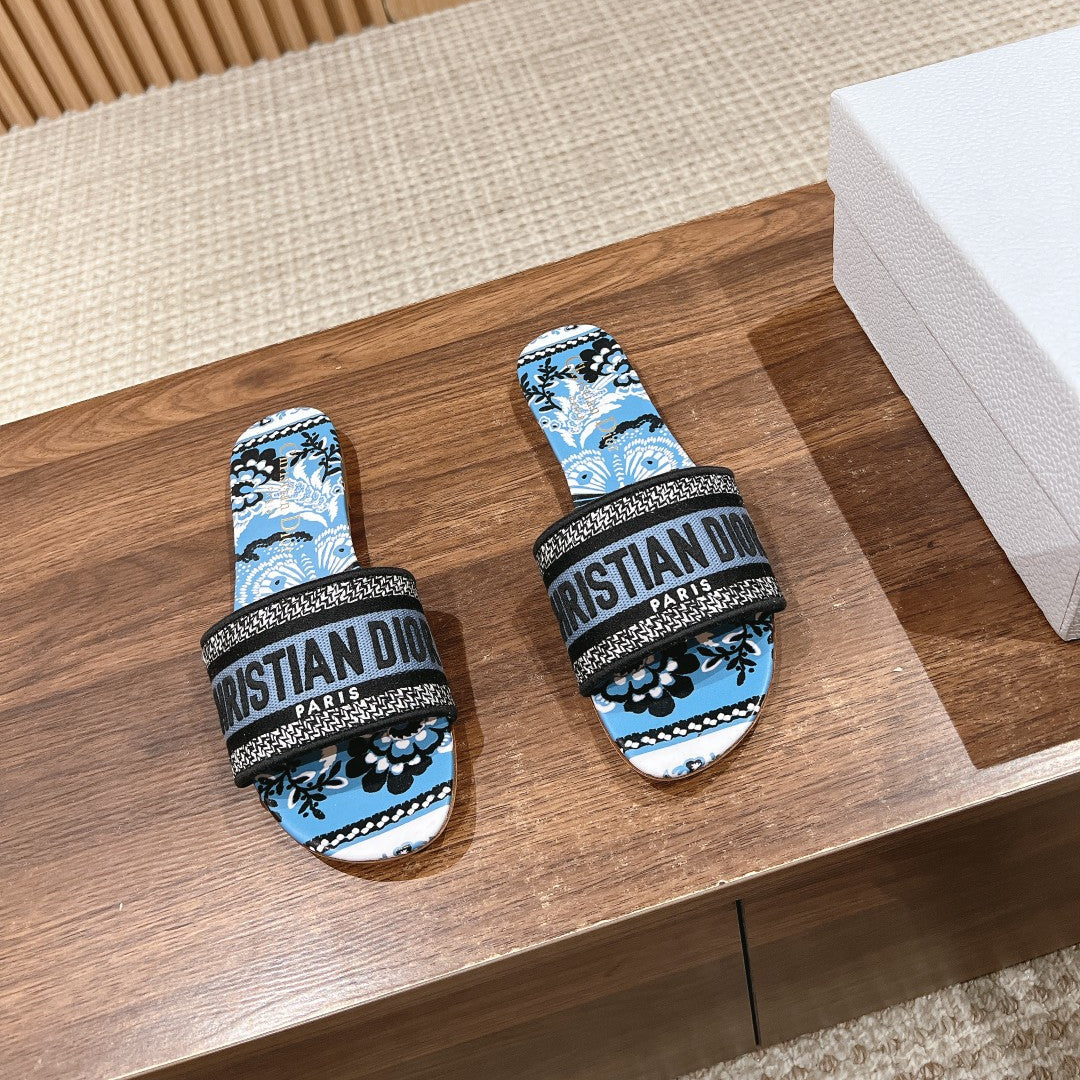 CD 26s Slide Sandals In Blue Floral Print Logo Strap