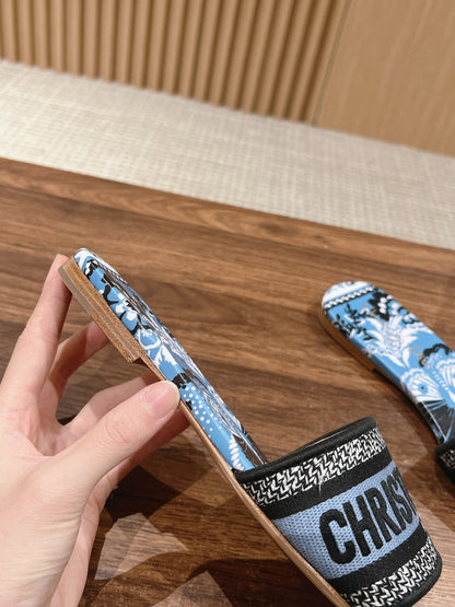 CD 26s Slide Sandals In Blue Floral Print Logo Strap