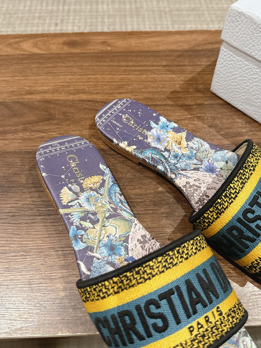 CD 26s Slide Sandals In Purple Floral Multicolor Logo Strap
