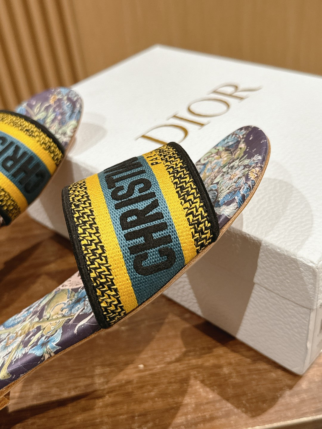 CD 26s Slide Sandals In Purple Floral Multicolor Logo Strap