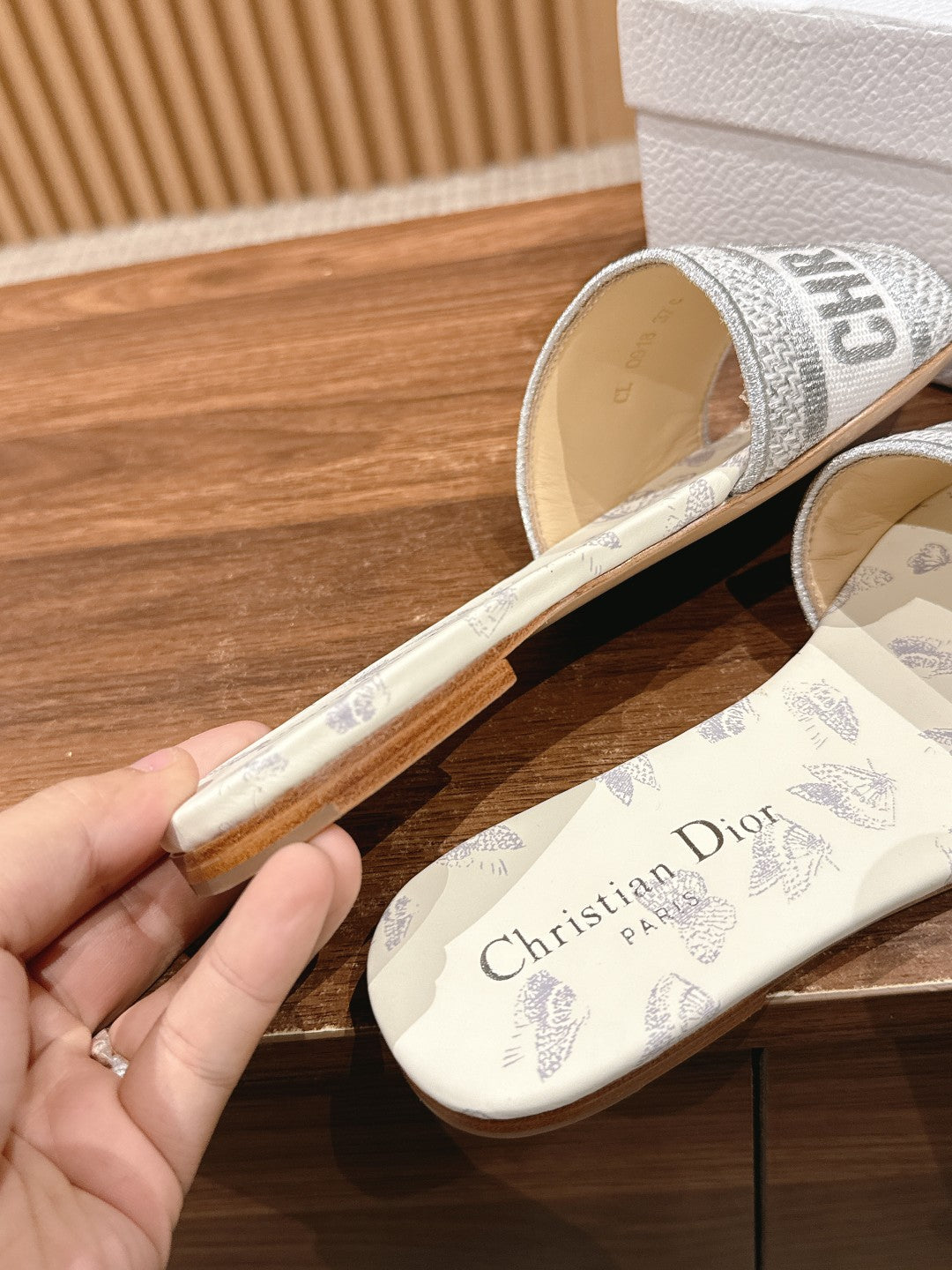 CD 26s Slide Sandals In Grey Butterfly Print Logo