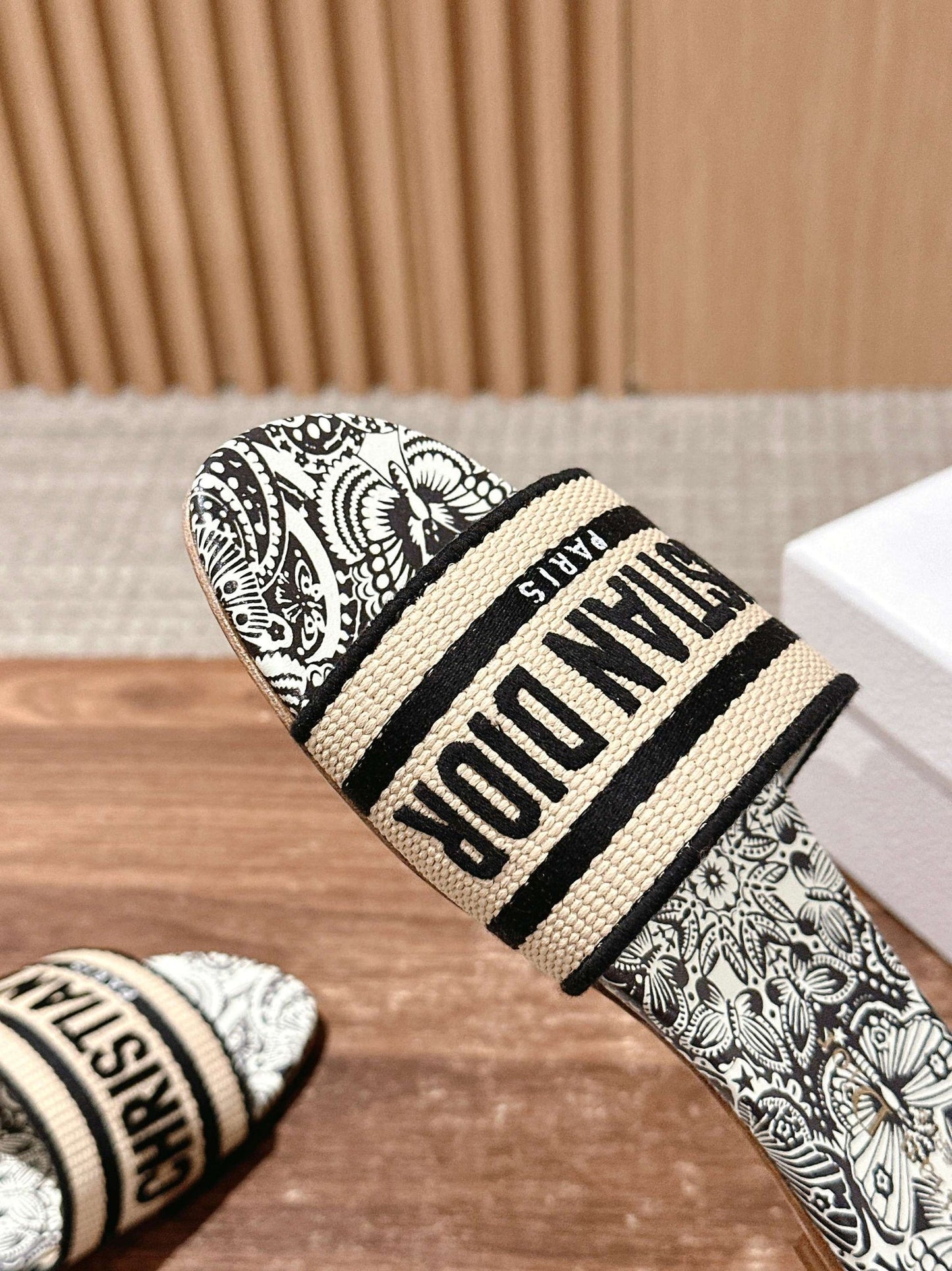 CD 26s D-Club Embroidered Slides In Black Toile De Jouy