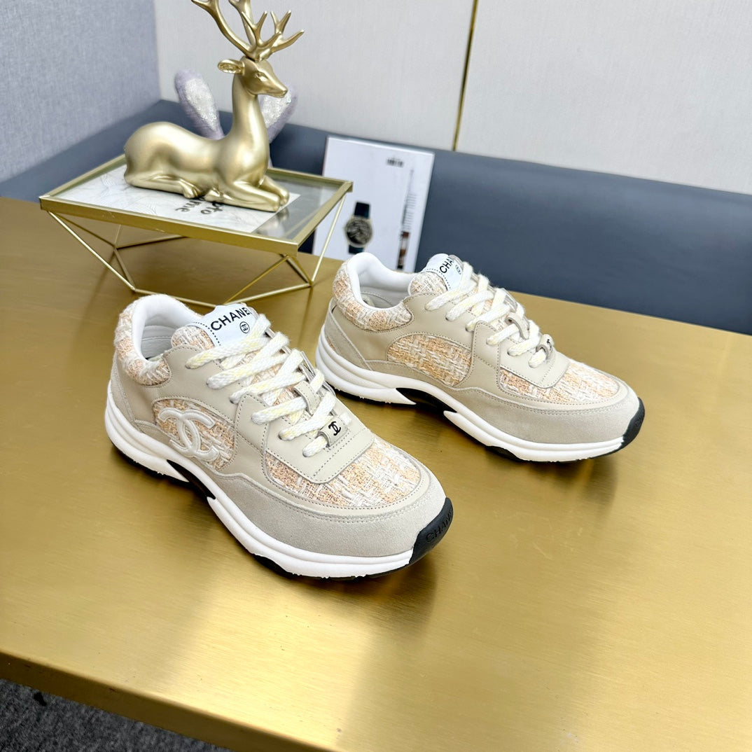 CC 2026 Casual Sneakers Beige Suede Tweed 668059