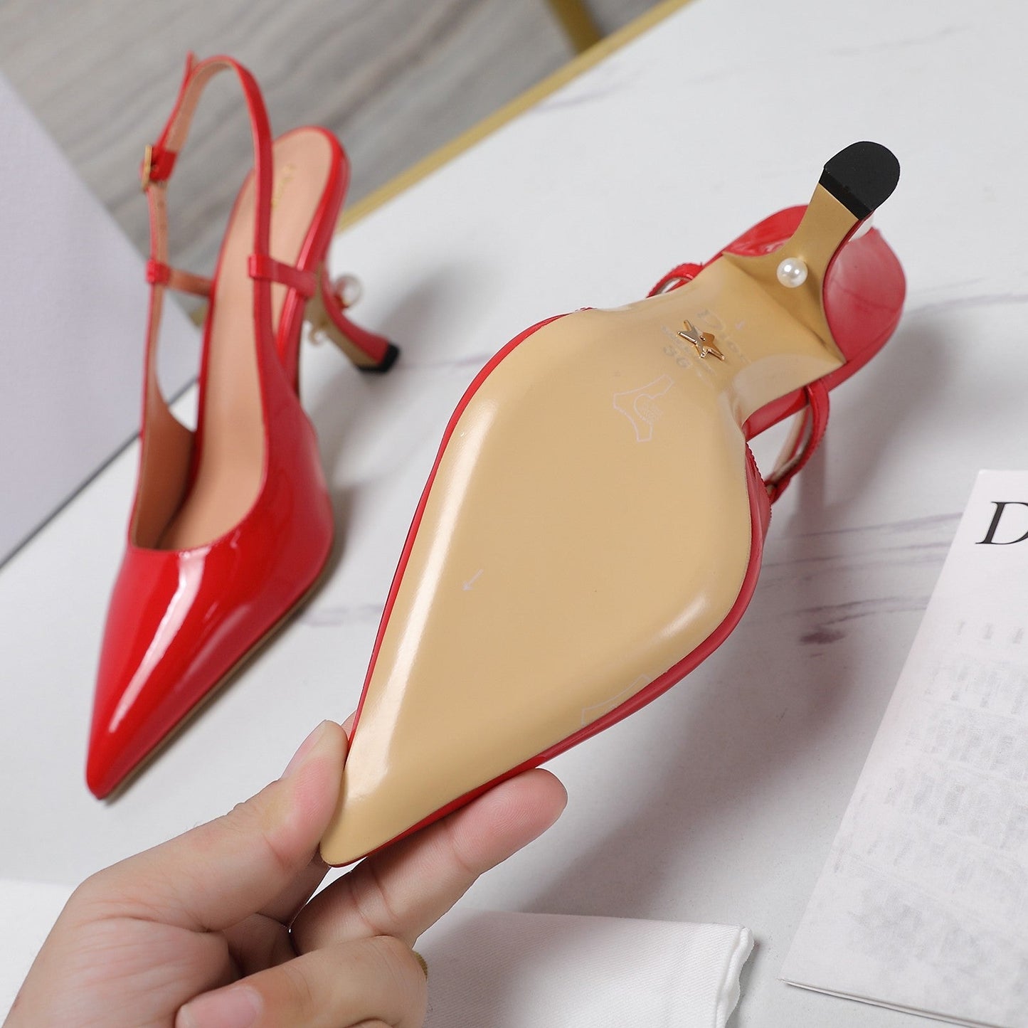 CD Tribales Slingback Pump Glossy Red Orange Cowhide