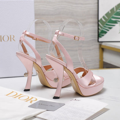 CD Pearl-Embellished High Heel Sandals 25s 115 Mm In Light Pink Satin