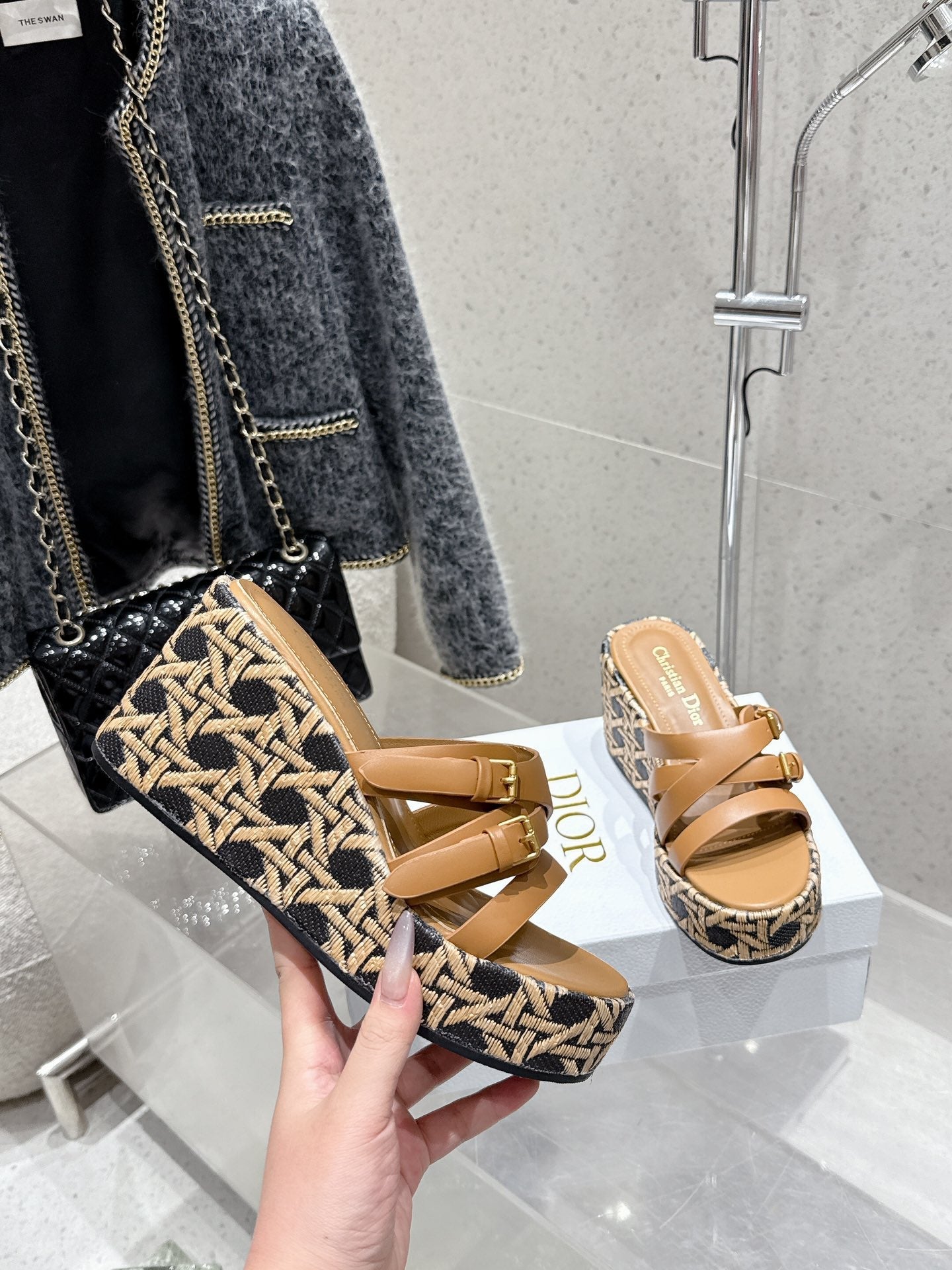 CD 26s Platform Sandal 65 Brown Black Monogram Leather 636348