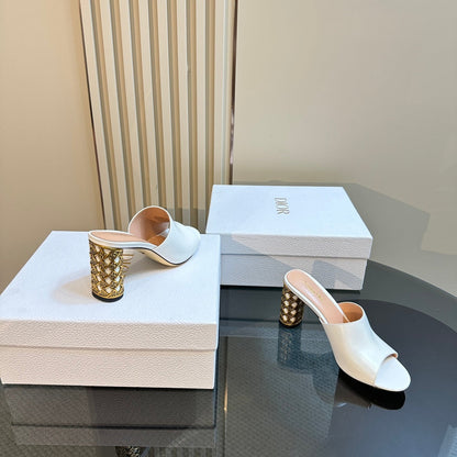 CD Icon Heeled Slide 95mm White Calfskin