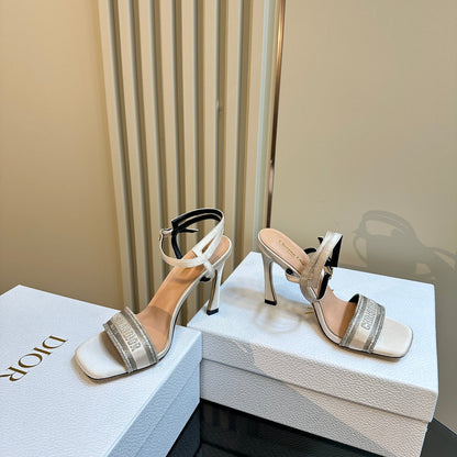 CD Dway Heeled Sandal 105mm White Grey Silk And Lambskin