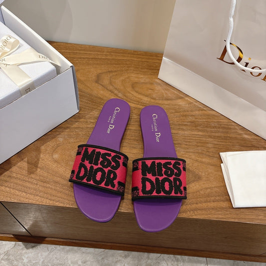 CD 26 Flat Sandals Purple Pink Canvas Cowhide 685063