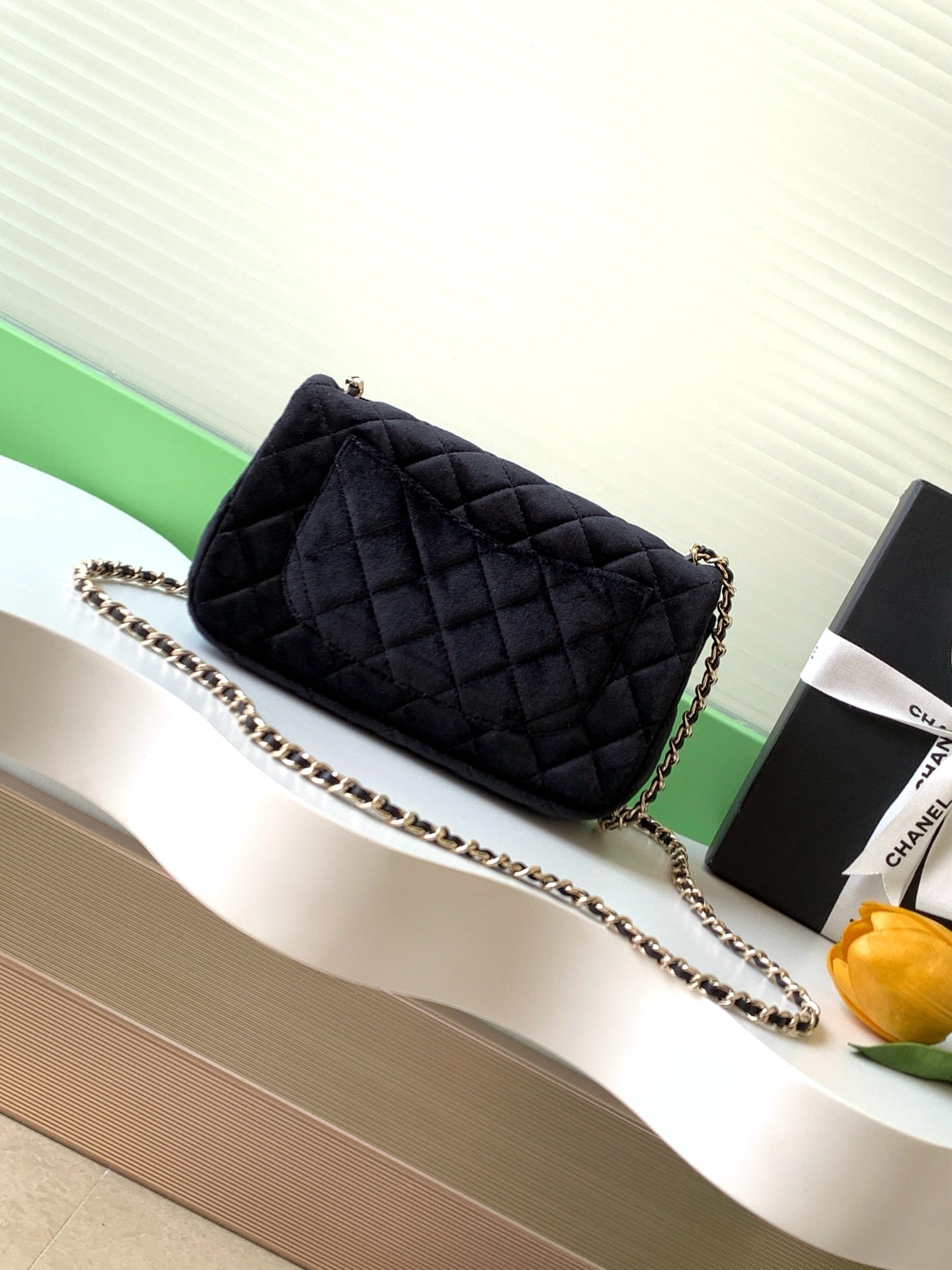 Chanel 2026 Pearl Crush Rectangular Flap 20cm Velvet Leather