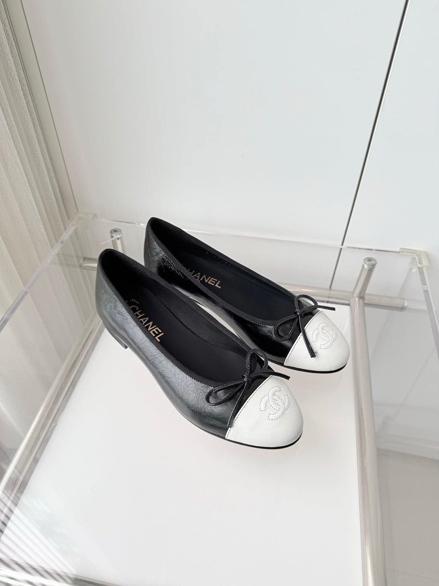 Chanel 2026 Ballet Flat Black White Leather 697396