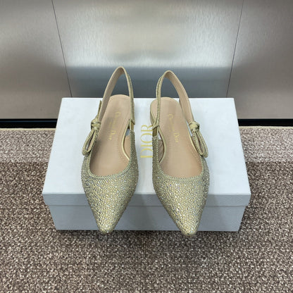cd slingback flat gold green calfskin resin pearl