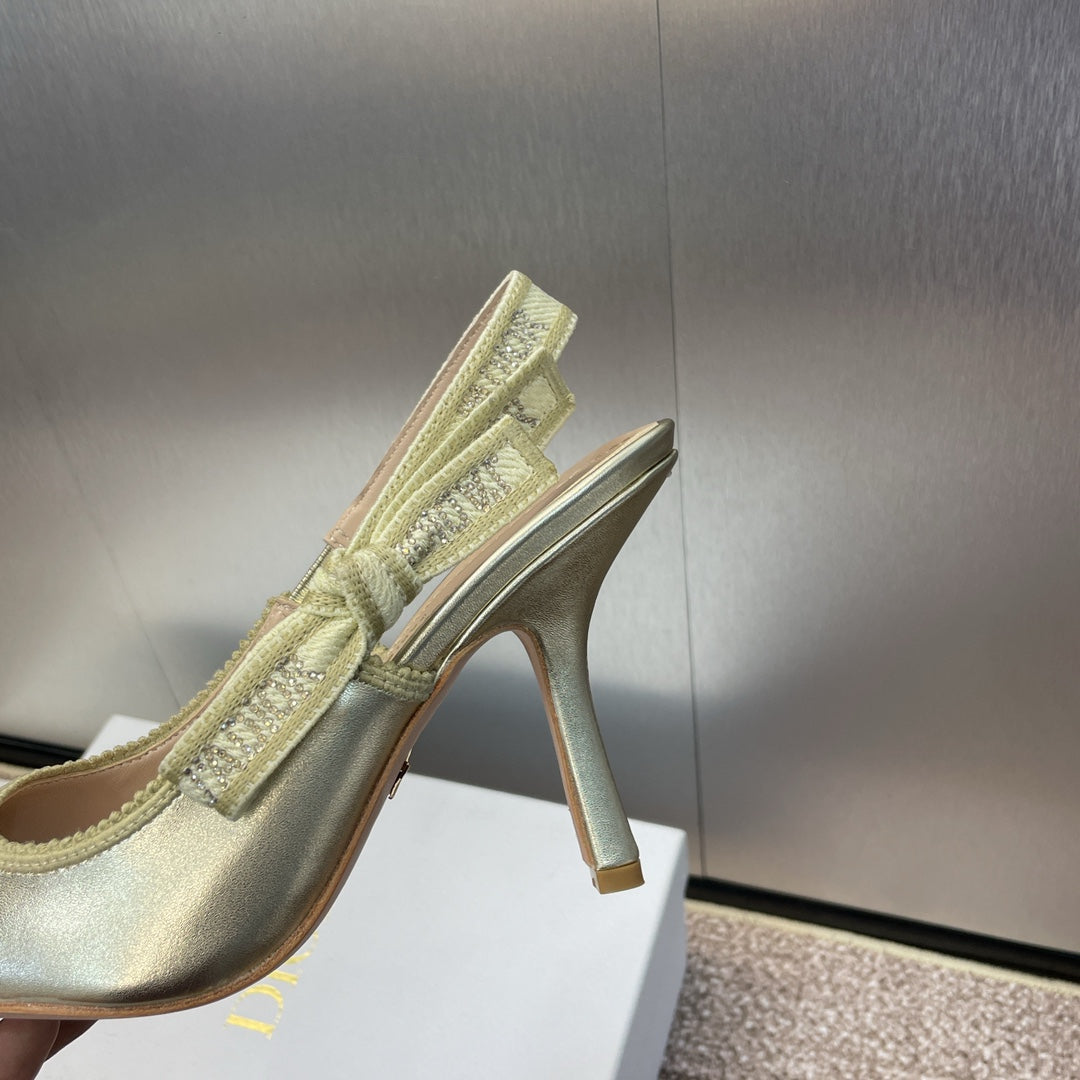 cd slingback pump 95 gold green cakfskin