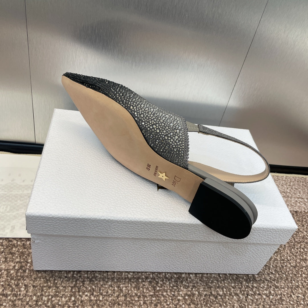 cd slingback flat opaque black calfskin resin pearl
