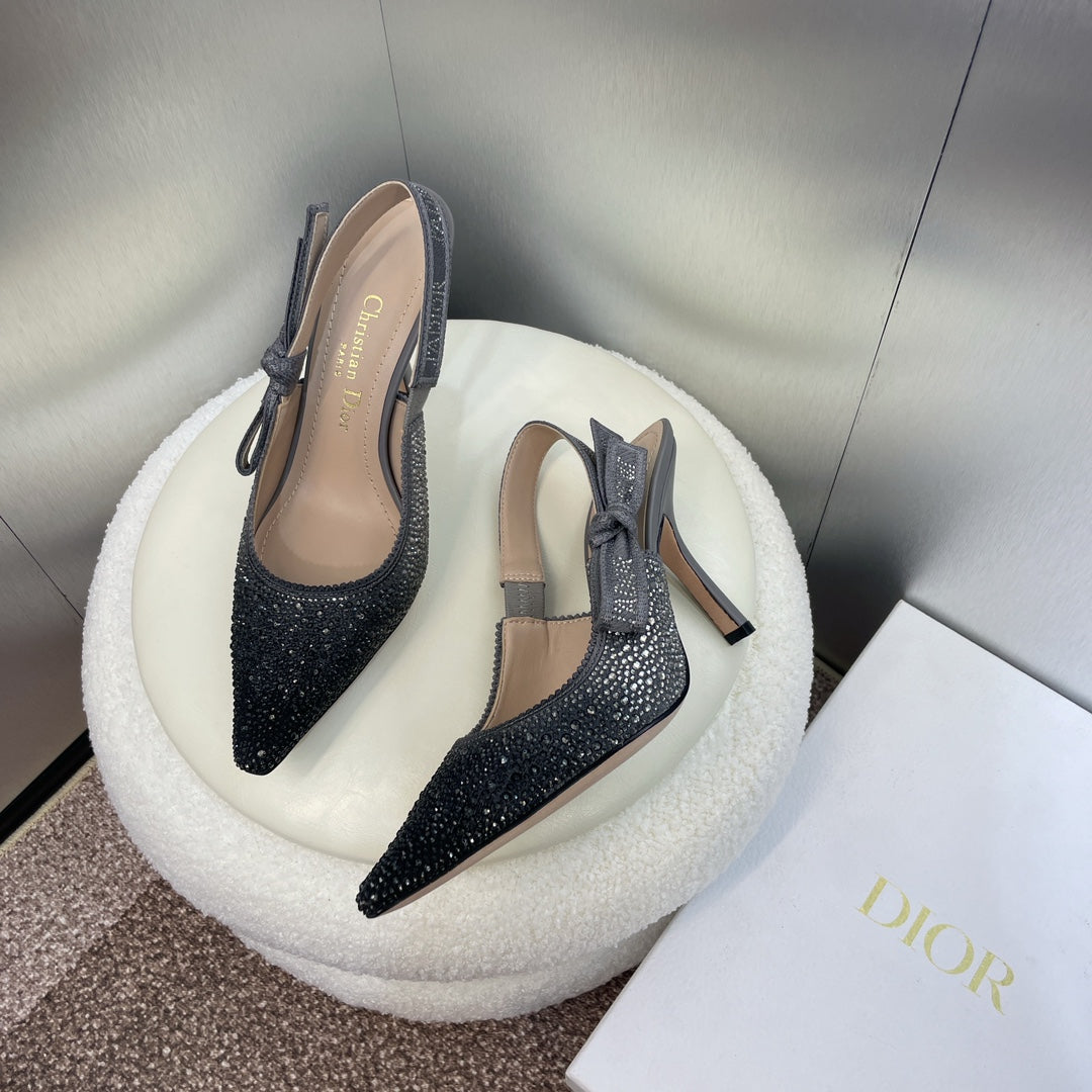 cd slingback pump 95 opaque black calfskin resin pearl