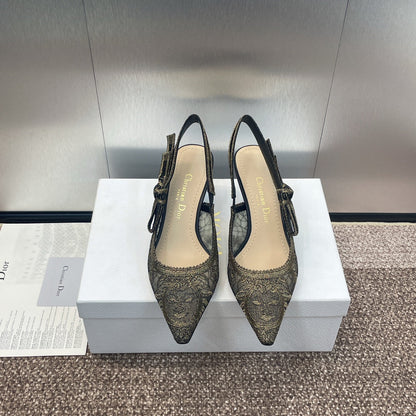 cd slingback pump 65 transparent mesh embroidered black sun motif