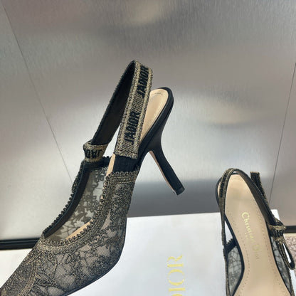 cd slingback pump 95 transparent mesh embroidered black sun motif