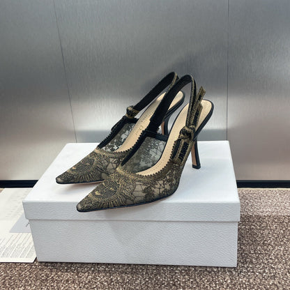 cd slingback pump 95 transparent mesh embroidered black sun motif