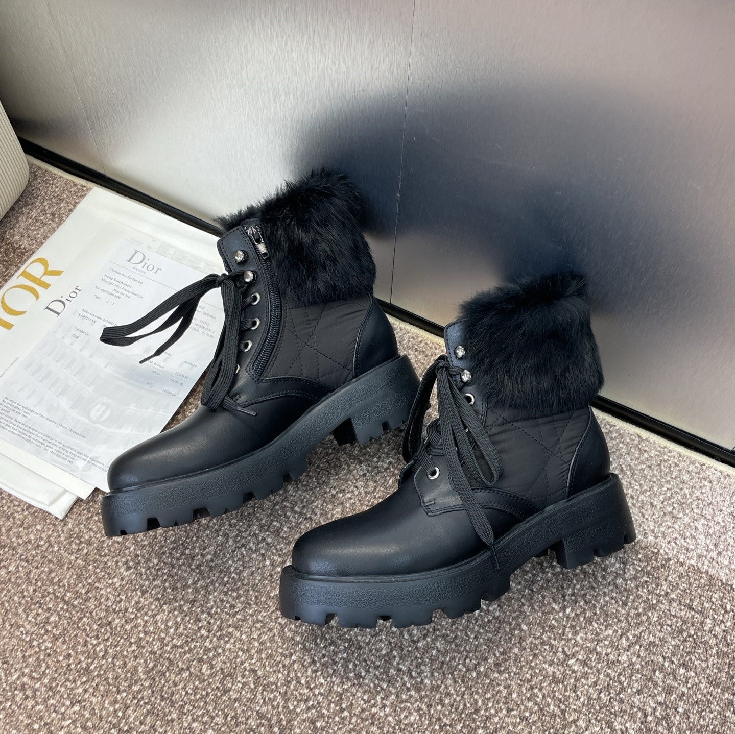 CD D-Majo Ankle Boots Black Wool Sheepskin 524174