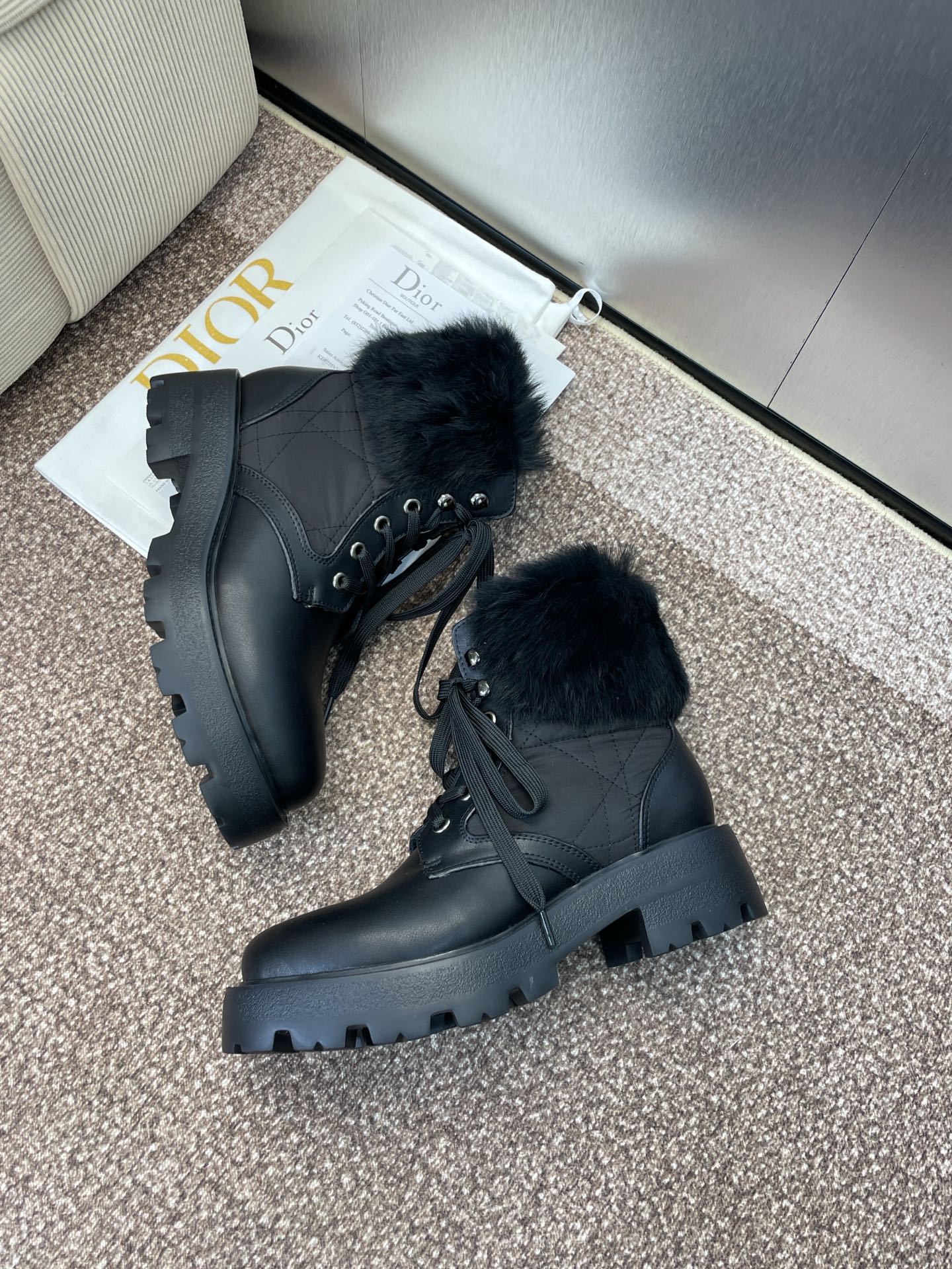 CD D-Majo Ankle Boots Black Wool Sheepskin 524174