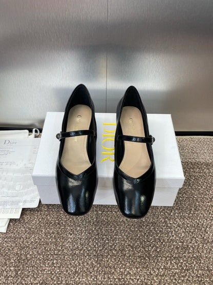 CD Chunky Heel Round Toe Ballet Black Patent Leather 524205