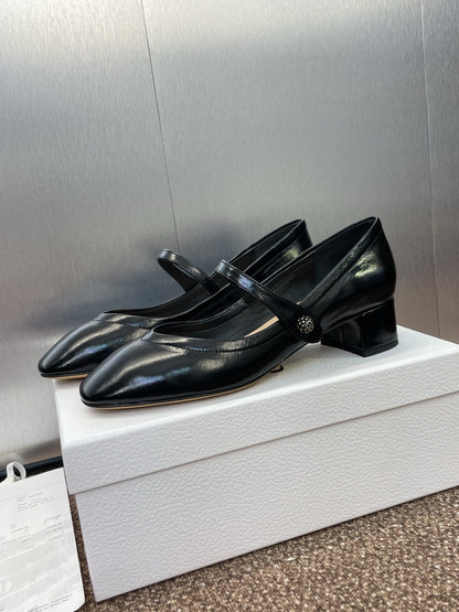 CD Chunky Heel Round Toe Ballet Black Patent Leather 524205