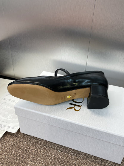 CD Chunky Heel Round Toe Ballet Black Patent Leather 524205