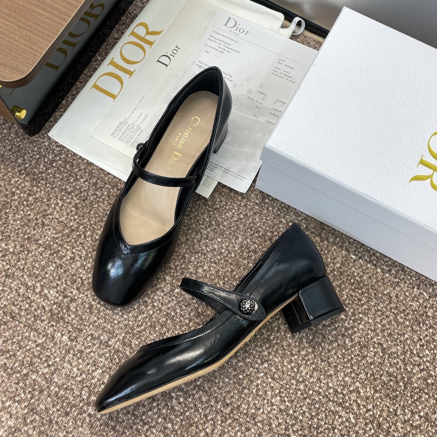 CD Chunky Heel Round Toe Ballet Black Patent Leather 524205
