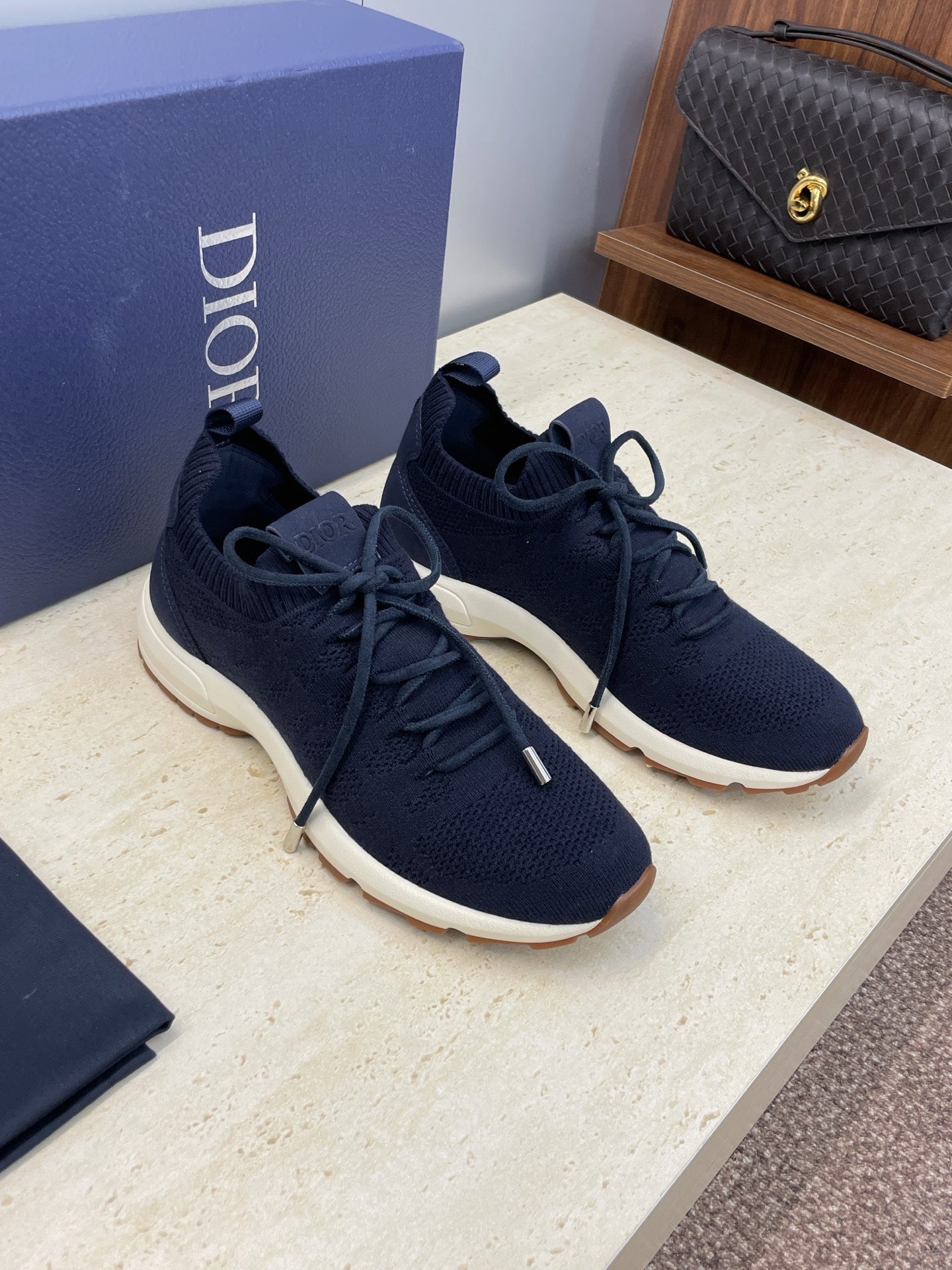 CD B80 Lounge Sneaker Dark Navy Blue Cannage Cashmere Wool 551441
