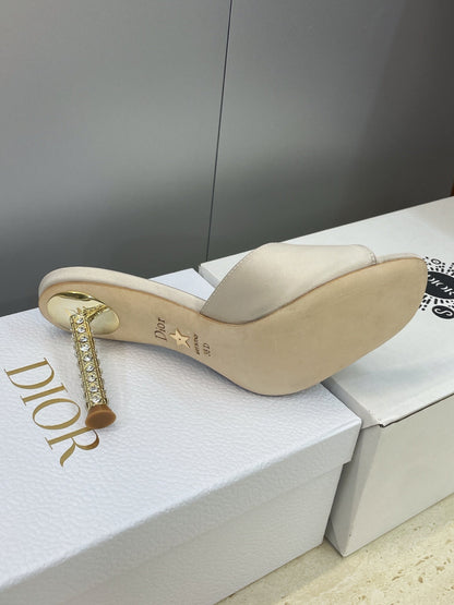 CD 26s Icon Heeled Slide 8cm Off White Leather Silk 633059