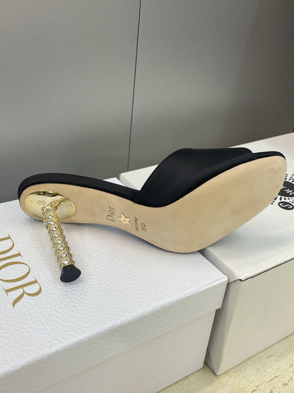 CD 26s Icon Heeled Slide 8cm Black Leather Silk 633060