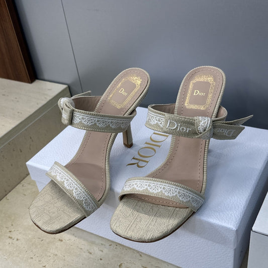 CD 26s Heeled Sandal 10cm Light Taupe Beige Leather Fabric 633068