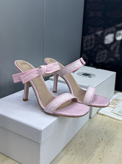 CD 26s Heeled Sandal 10cm Light Pink Beige Leather Fabric 633069