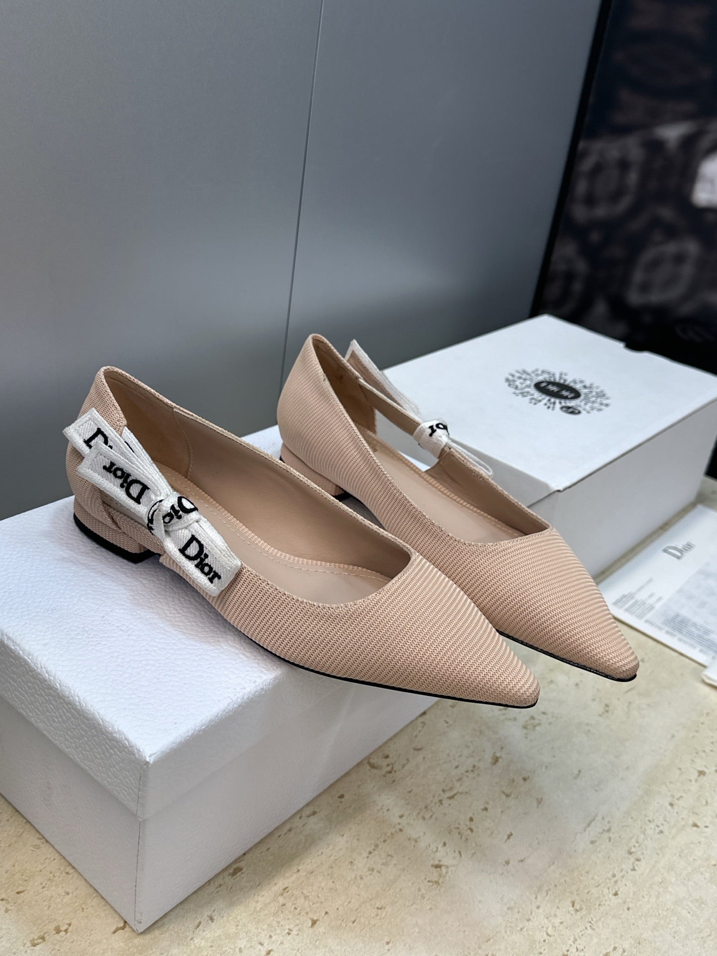 CD J'Adior Ballet Flat Beige Technical Fabric 633061
