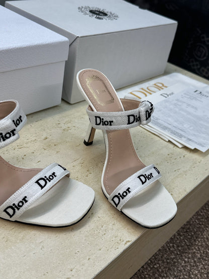 CD 26s Heeled Sandal 10cm White Beige Leather Fabric 633071