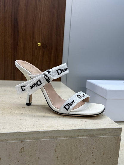 CD 26s Heeled Sandal 10cm White Beige Leather Fabric 633071