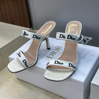 CD 26s Heeled Sandal 10cm White Beige Leather Fabric 633071