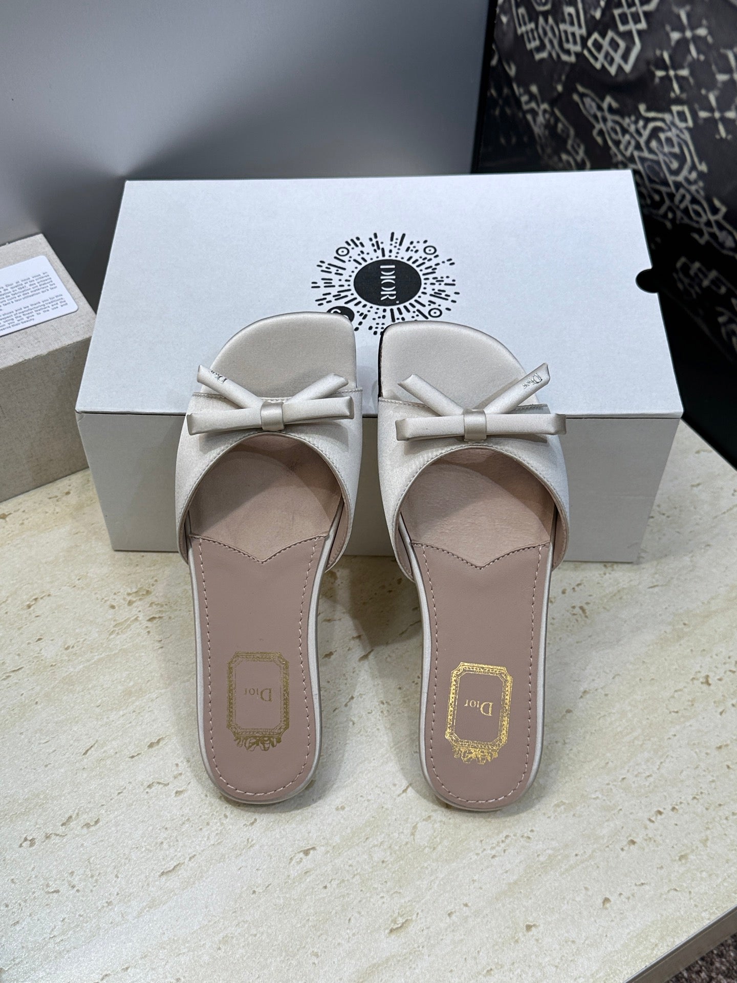 CD Dior Bow Slides Grey Satin 884661