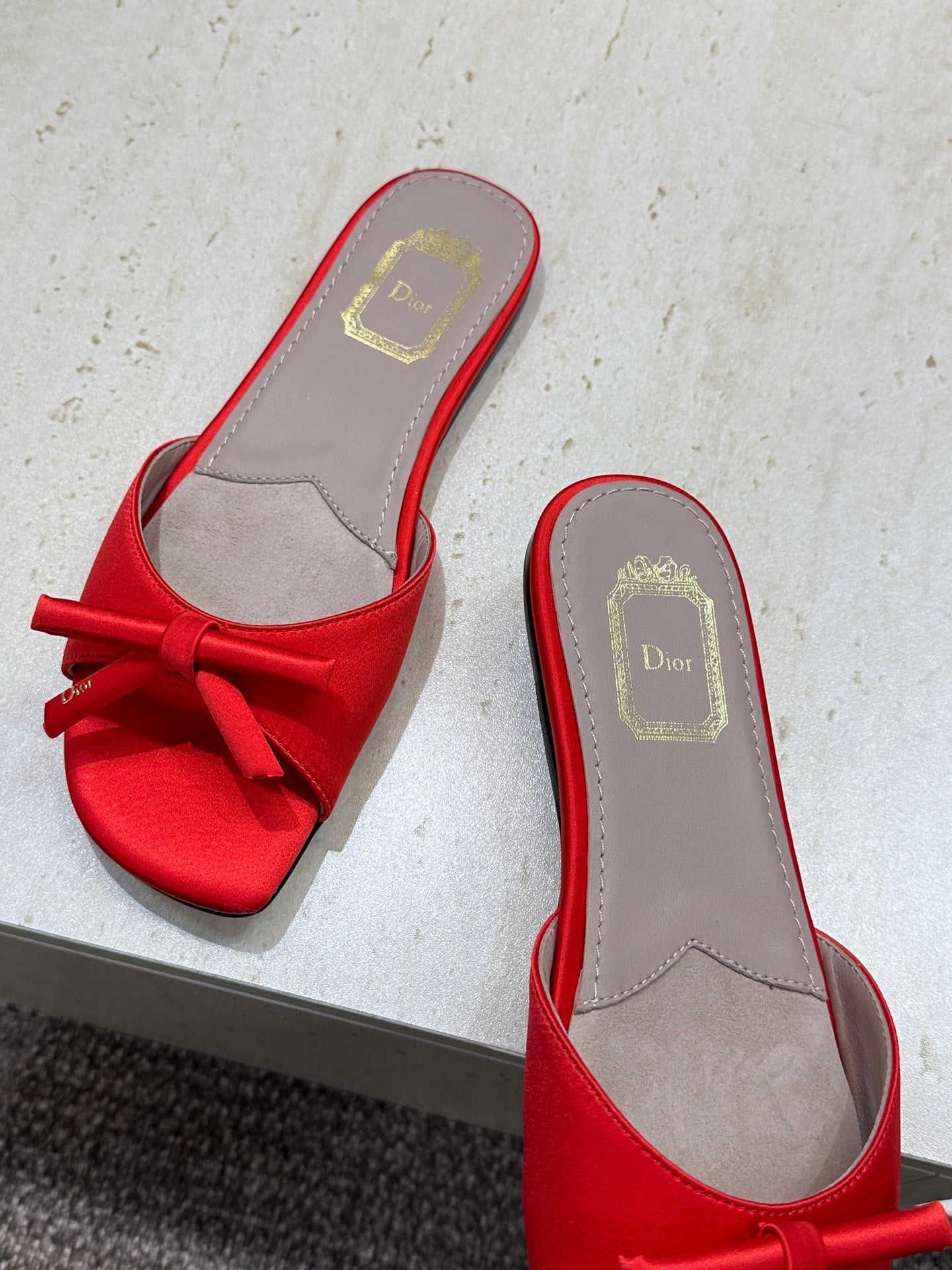 CD Dior Bow Slides Red Satin 884662