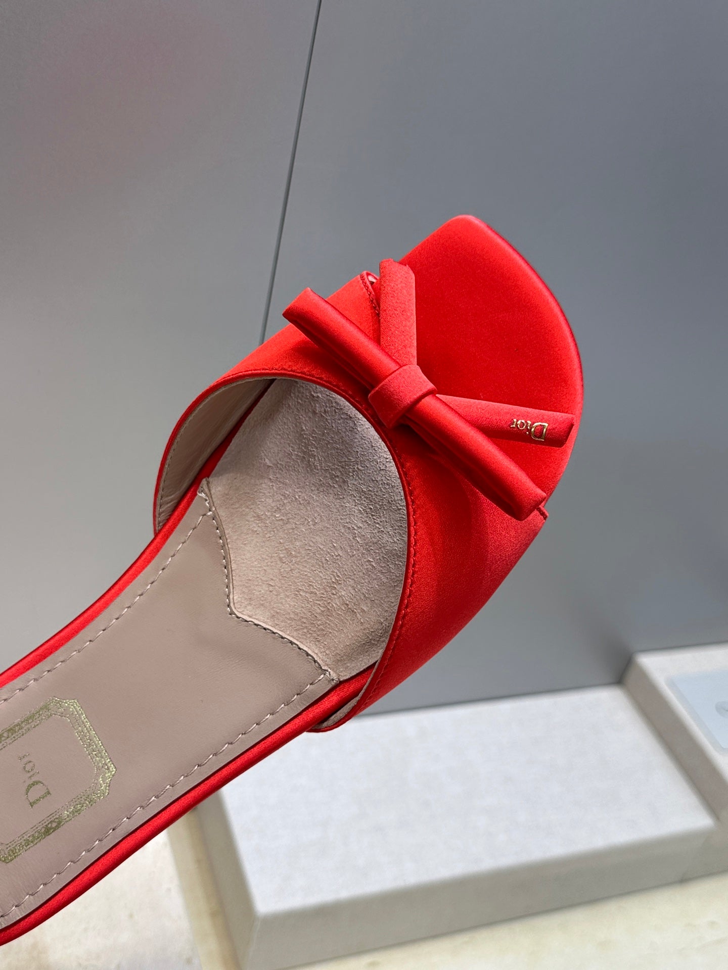 CD Dior Bow Slides Red Satin 884662