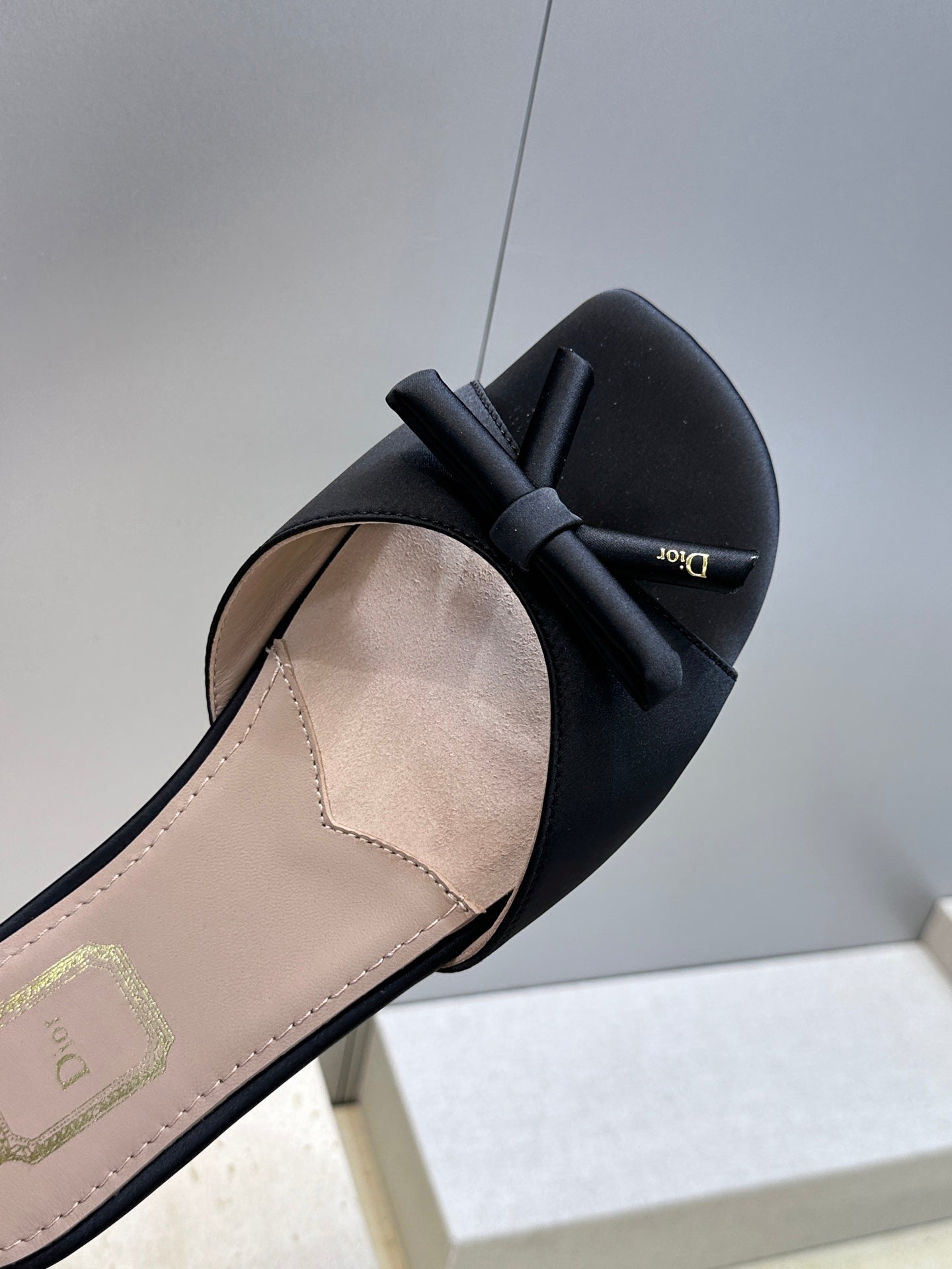 CD Dior Bow Slides Black Satin 884663