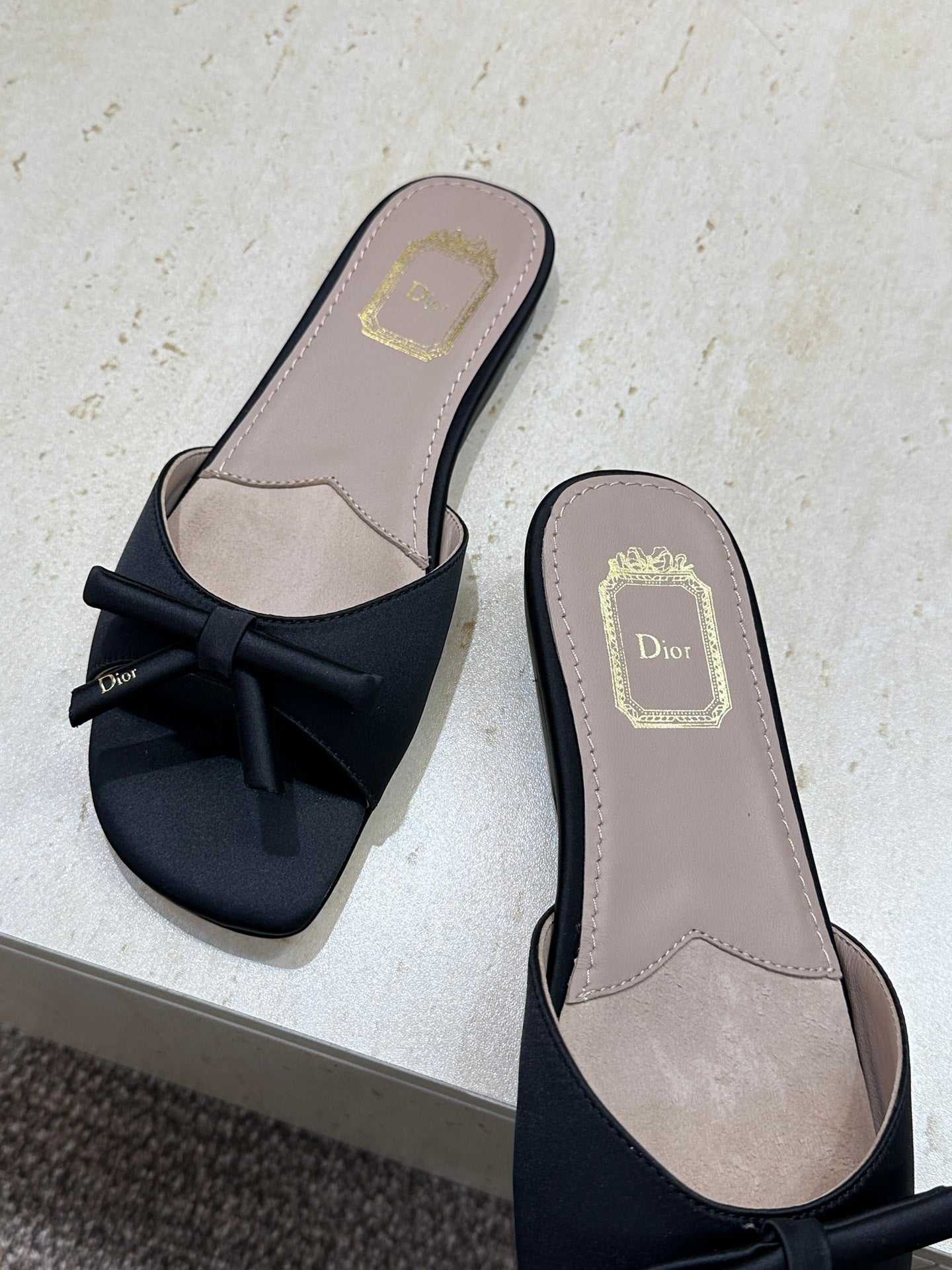 CD Dior Bow Slides Black Satin 884663