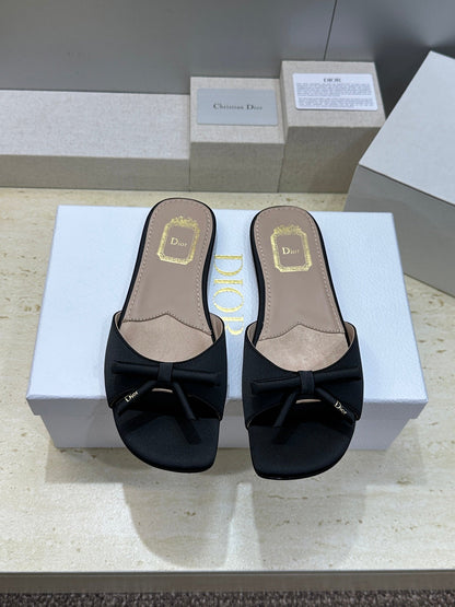 CD Dior Bow Slides Black Satin 884663