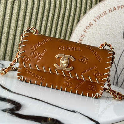 Chanel 2026 Vintage Whipstitched Flap Bag 25cm Brown Leather