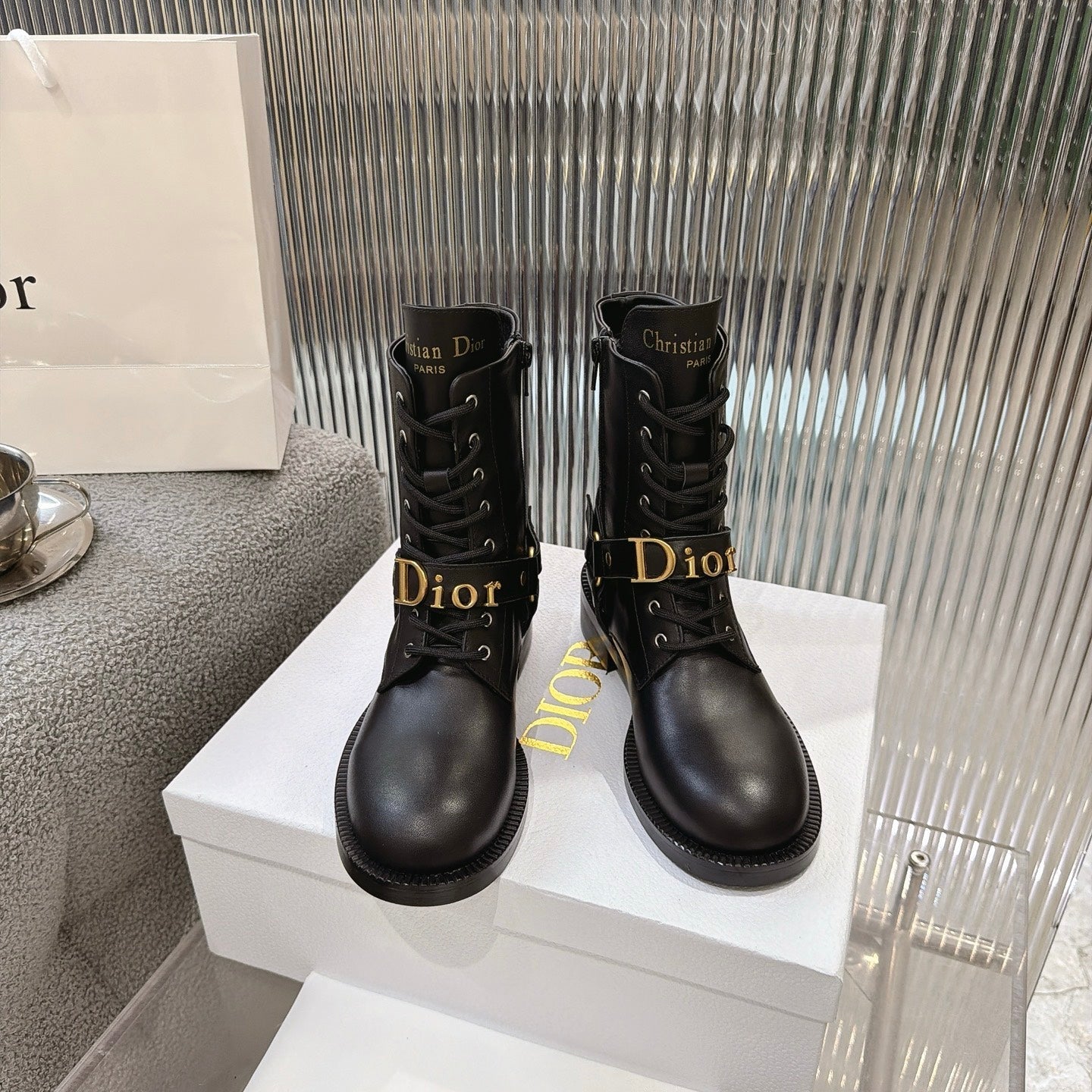 CD 26s Lace-Up Knee- Ankle Boots Black Calfskin 924101