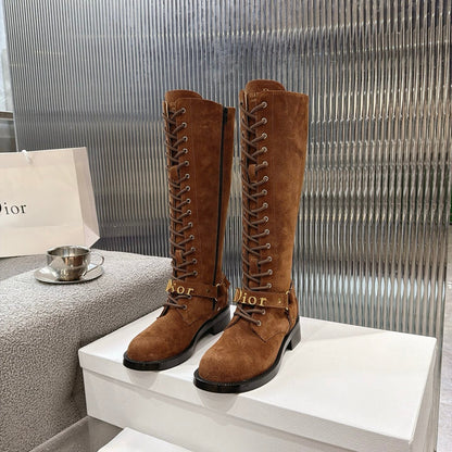 CD 26s Lace-Up Knee-High Boots Brown Suede 924103