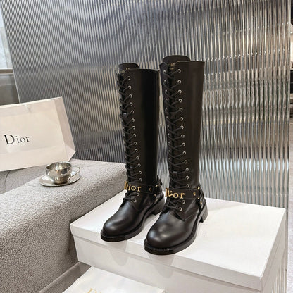 CD 26s Lace-Up Knee-High Boots Black Calfskin 924104