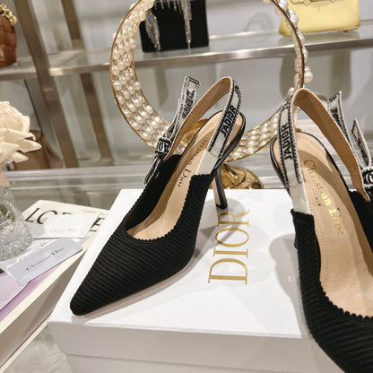 cd slingback pumps 95 black embroidered cotton ribbon